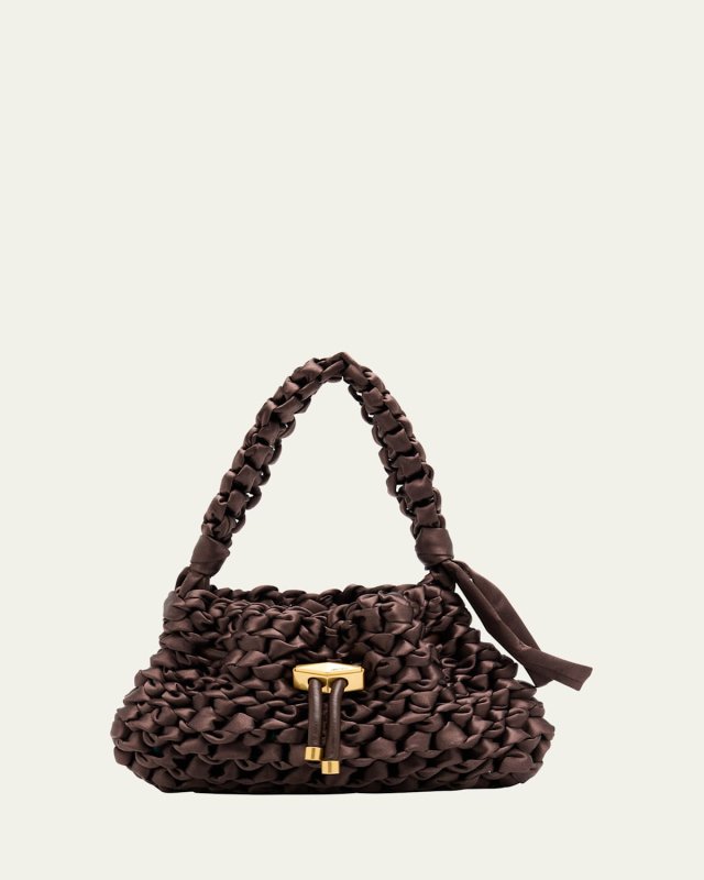Cinch Small Woven Satin Drawstring Top Handle Bag
